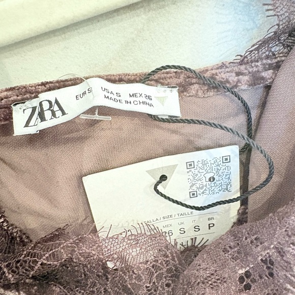 Zara Velvet Lace Trim Midi Dress Brown Slip Dress Size S 🤎 - Picture 12 of 13